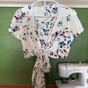 Olivaceous Multicolor Floral Tie-Front Blouse
